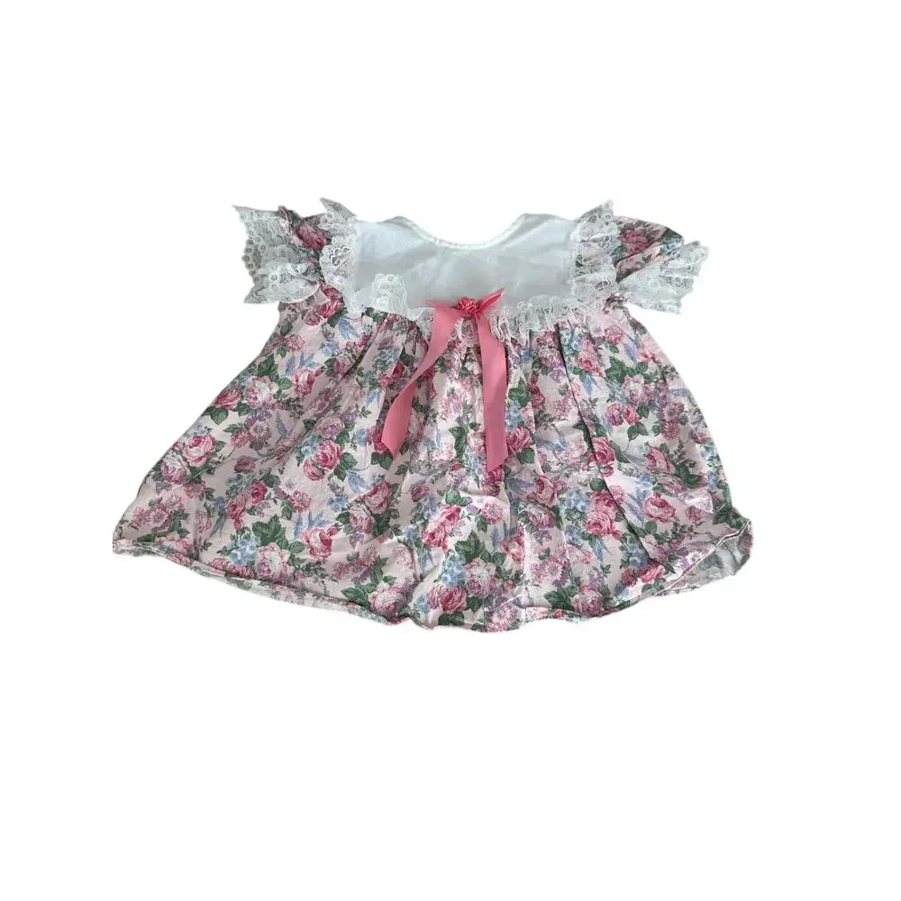 Vintage Jo Lene 2T Pink Floral Lace Party Dress Easter Tea Dress Made USA